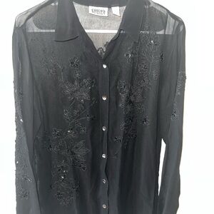 Chico’s Black Sheer Embroidered Women's Top